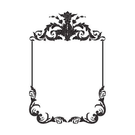 Vintage baroque frame scroll ornament engraving border floral retro pattern antique style acanthus foliage swirl decorative design element filigree calligraphy vector | damask - stock vectorのイラスト素材