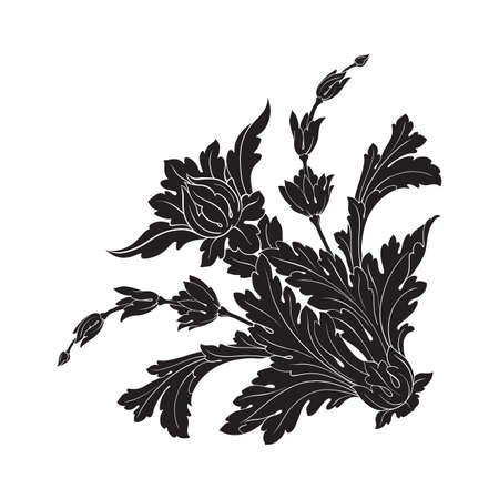 Vintage baroque frame scroll ornament engraving border floral retro pattern antique style acanthus foliage swirl decorative design element filigree calligraphy vector | damask - stock vectorのイラスト素材
