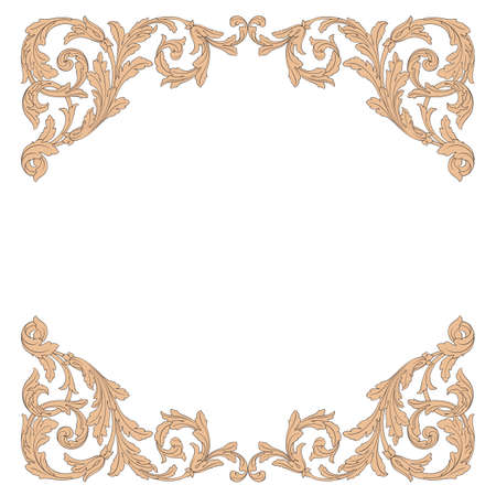 Vintage baroque frame scroll ornament engraving border floral retro pattern antique style acanthus foliage swirl decorative design element filigree calligraphy vector | damask - stock vectorのイラスト素材