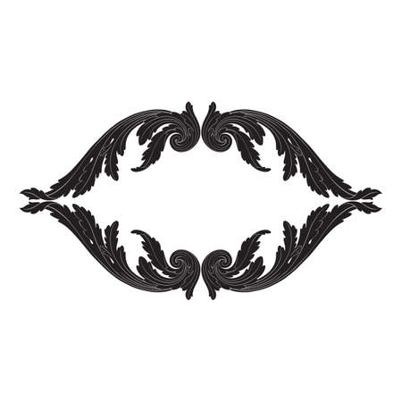 Vintage baroque frame scroll ornament engraving border floral retro pattern antique style acanthus foliage swirl decorative design element filigree calligraphy vectorのイラスト素材