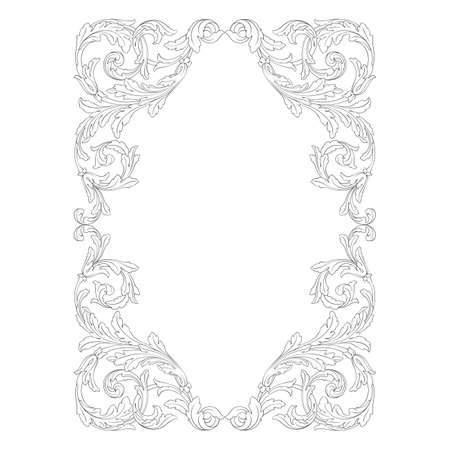 Vintage baroque frame scroll ornament engraving border floral retro pattern antique style acanthus foliage swirl decorative design element filigree calligraphy vector | damask - stock vectorのイラスト素材