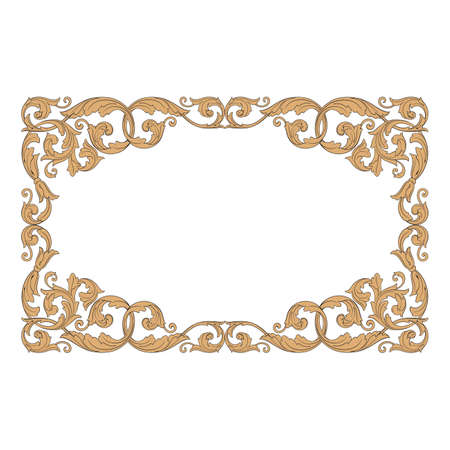 Vintage baroque frame scroll ornament engraving border floral retro pattern antique style acanthus foliage swirl decorative design element filigree calligraphy vectorのイラスト素材