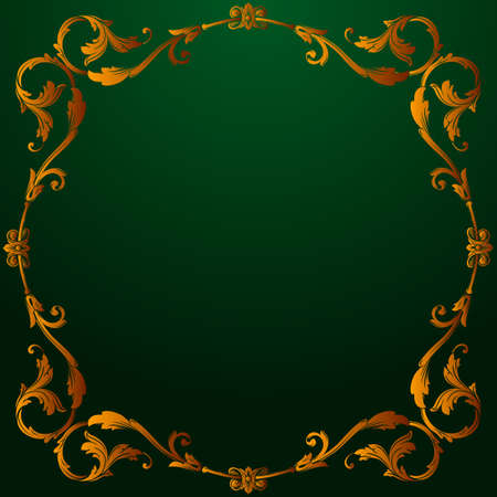 Classical baroque vintage decorative element on green background.のイラスト素材