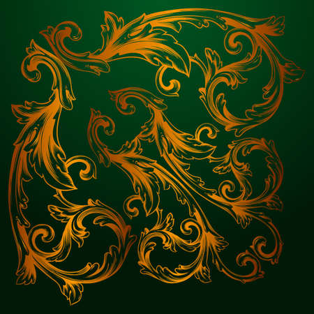 Classical baroque vector of vintage element for design. Decorative design element filigree calligraphy vector. You can use for wedding decoration of greeting card and laser cutting. Green background.のイラスト素材