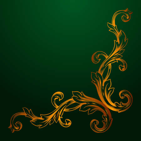 Classical baroque vector of vintage element for design. Decorative design element filigree calligraphy vector. You can use for wedding decoration of greeting card and laser cutting. Green background.のイラスト素材
