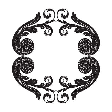 Vintage baroque frame scroll ornament engraving border floral retro pattern antique style acanthus foliage swirl decorative design element filigree calligraphy vector, damask - stockのイラスト素材
