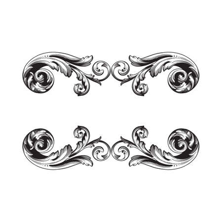 Vintage baroque frame scroll ornament engraving border floral retro pattern antique style acanthus foliage swirl decorative design element filigree calligraphy vector | damask - stock vectorのイラスト素材