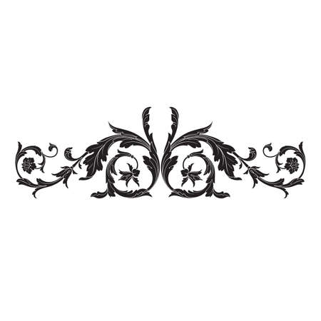 Vintage baroque frame scroll ornament engraving border floral retro pattern antique style acanthus foliage swirl decorative design element filigree calligraphy.のイラスト素材