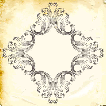 Retro baroque decorations element with flourishes calligraphic ornament in Vintage style design collection diamond frameのイラスト素材