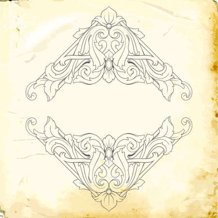 Retro baroque decorations element with flourishes calligraphic ornament. Vintage style design collection for Posters, Placards, Invitations, Banners, Badges and icon.のイラスト素材