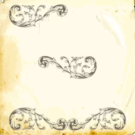 Retro baroque decorations element with flourishes calligraphic ornament. Vintage style design collection for Posters, Placards, Invitations, Banners, Badges and Logotypes.のイラスト素材