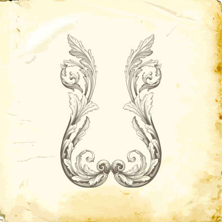 Retro baroque decorations element with flourishes calligraphic ornament. Vintage style design collection for posters, placards, invitations, banners, badges and icons.のイラスト素材