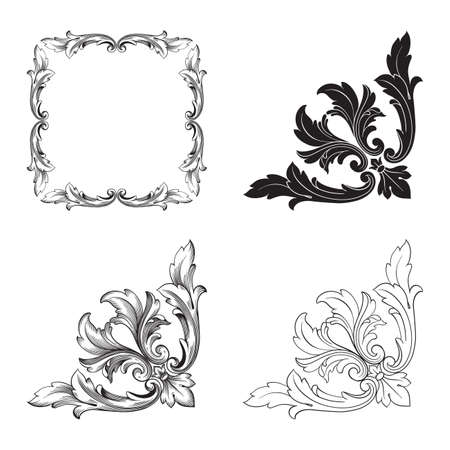 Classical baroque vector set of vintage elements for design. Decorative design element filigree calligraphy vector. You can use for wedding decoration of greeting card and laser cutting.のイラスト素材