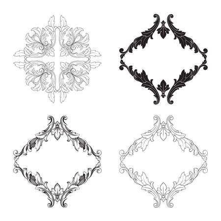 Classical baroque vector set of vintage elements for design. Decorative design element filigree calligraphy vector. You can use for wedding decoration of greeting card and laser cutting.のイラスト素材