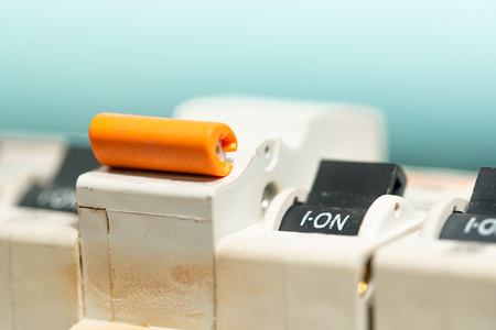 Switch Breaker Fuse with On Position. Concept of Safety, Hazard Free in   Electrical Power and Current Installationの写真素材