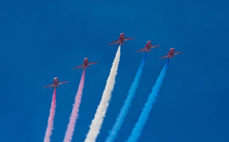 Weston-super-Mare, Somerset, England-July 23, 2012  The Red Arrows RAF Display team appearing at the...