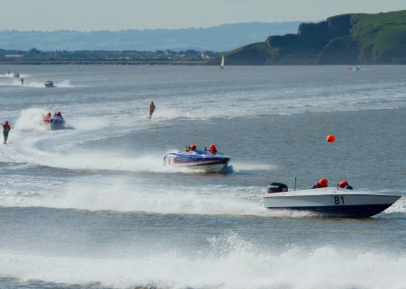 Weston-super-Mare, Somerset, England-September 22nd, 2012  British Waterski Racing event, GB National Round 8, takes place in Weston-s-Mare bay on Sat  22nd Sept 2012   This thrilling event attracts water ski racers from all over the country のeditorial素材