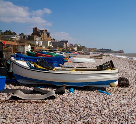 Boats Budleigh Salterton beach Devonのeditorial素材
