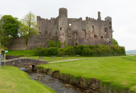 Laugharne Castle Carmarthenshire Wales on the River Taf estuary, in Welsh known as Castell Talacharnの写真素材