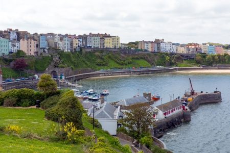 Tenby port Pembrokeshire Wales   Medieval walled fishing town on west side of Carmarthen Bay with great beaches and history  In Welsh known as Dinbych-y-pysgod のeditorial素材
