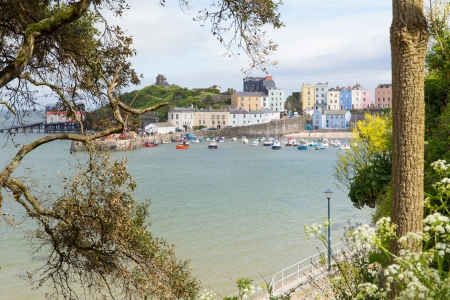 Tenby south beach Pembrokeshire Wales   Medieval walled fishing town on west side of Carmarthen Bay with great beaches and history  In Welsh known as Dinbych-y-pysgod の写真素材