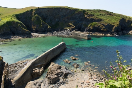 Port Isaac harbour North Cornwall Coast England UKの写真素材