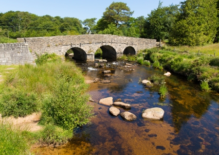Postbridge clapper bridge Dartmoor Devon England UK
