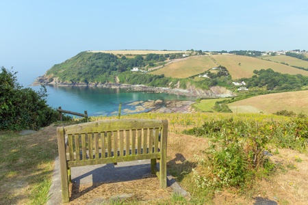 View of Talland Bay between Looe and Polperro Cornwall England UK on a beautiful blue sly sunny day