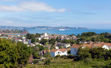 View of Torquay coast and bay Devon England from Paigntonの写真素材