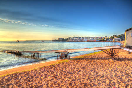 Paignton beach Torbay Devon England in HDRの写真素材