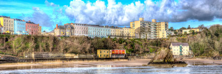  Tenby town Pembrokeshire Wales historic Welsh town in colourful HDRのeditorial素材