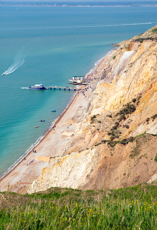 Isle of Wight beach at Alum Bay next to the Needles tourist attractionの写真素材