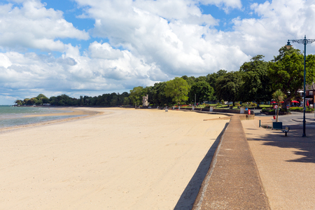 Ryde seafront Isle of Wight with blue sky and sunshine in summer in this tourist town on the north east coast of this English islandの写真素材