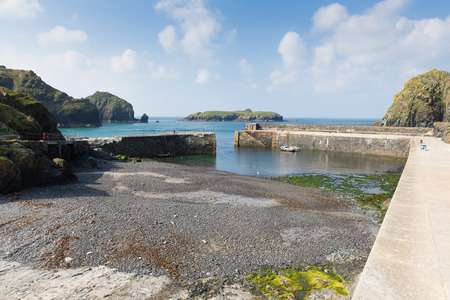 Mullion Cove harbour Cornwall UK the Lizard peninsula Mounts Bay near Helston within the Cornwall Area of Outstanding Natural Beautyの写真素材