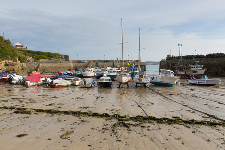 Boats in Newquay harbour North Cornwall England UKのeditorial素材