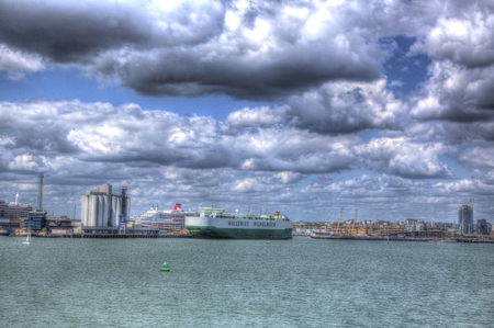 View of Southampton Docks from the isle of Wight ferryのeditorial素材