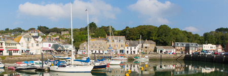 Padstow harbour panorama North Cornwall England UK beautiful late summer sun and calm fine weather drew visitors to the coastのeditorial素材