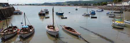 Minehead harbour Somerset England uk in summer with blue sky on a beautiful day panoramic viewの写真素材