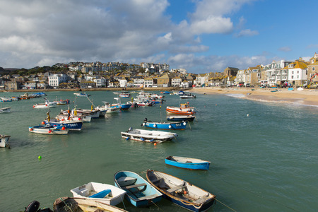 St Ives Cornwall uk boats in harbour in this beautiful tourist townのeditorial素材