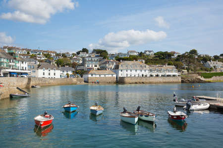St Mawes Cornwall harbour with boats on beautiful day Roseland Peninsula England UKの写真素材