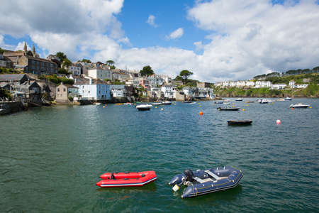 Fowey river Cornwall from Polruan England Uk with boatsの写真素材