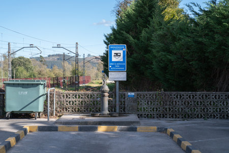 Service point for motorhome and campervan water and waste disposal at the Spanish aire in Lierganes,...