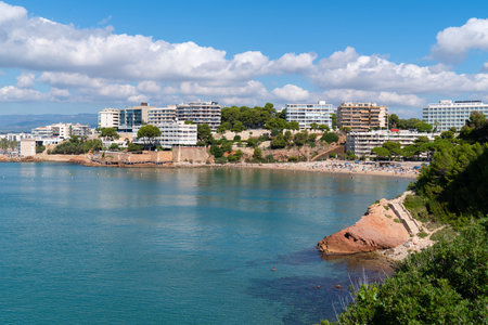 Platja dels Capellans beach view of one of Salou beaches Costa Dorada Catalonia Spain Tarragona Province tourist destinationの写真素材