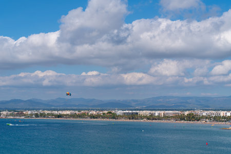 Salou sea view seafront buildings Platja de Llevant Costa Dorada Catalonia Spain Mediterranean sea tourist destinationの写真素材