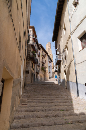Tourists and visitors in the historic castle town of Morella, Castellon province, Valencian Community, Spainのeditorial素材