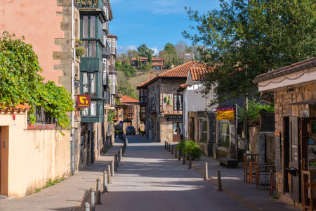Lierganes Spain old town view of street in pretty Spanish village located 15 miles from Santander