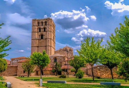 Zamora Cathedral Spain from park gardensの写真素材