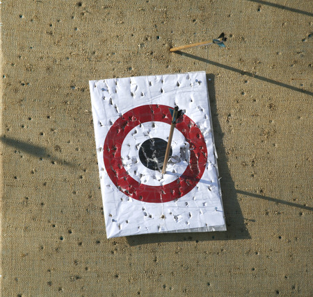 Arrow range field practice target. Arrows missed targetの写真素材
