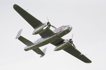 BUDAPEST, HUNGARY - MAY 1: North American B-25 Mitchell flying as part of the air show on May 1 celebration of 2014, Budapest, Hungaryのeditorial素材