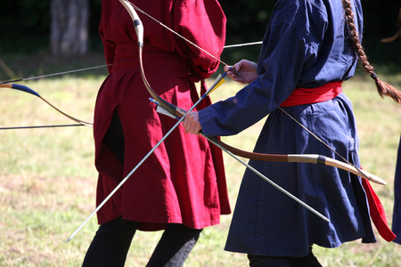 Female archers on a medieval fighting eventの写真素材